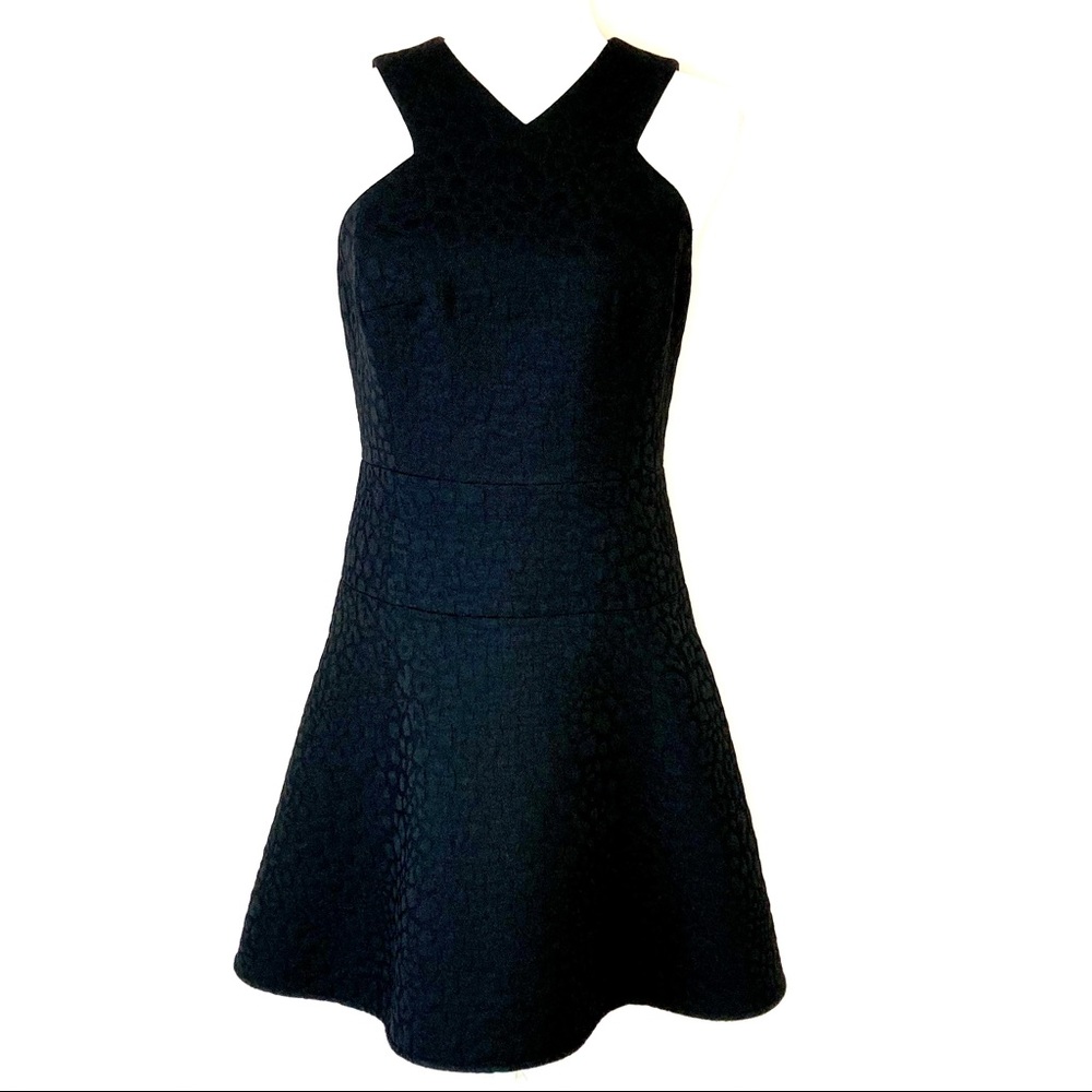Tibi black dress leopard 6 fit n flare 6
